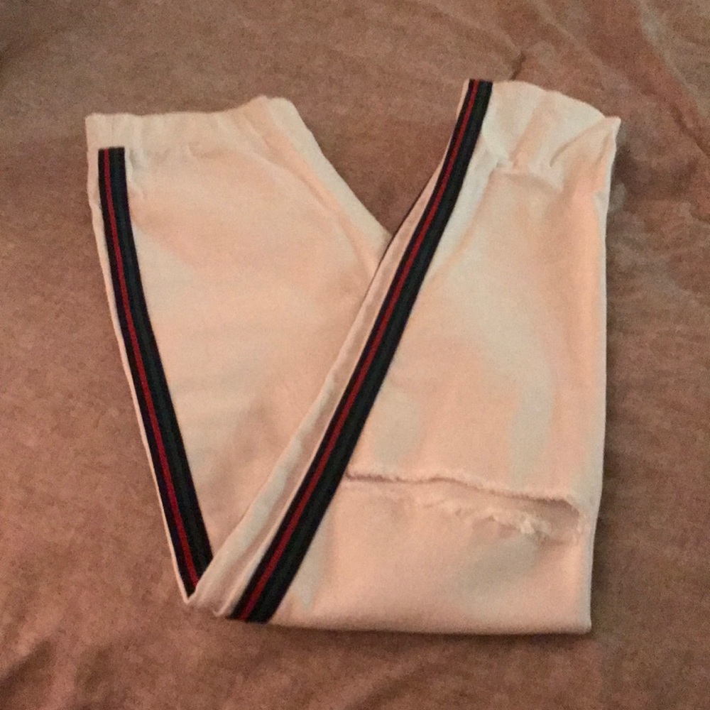 William B white pull on striped jeans